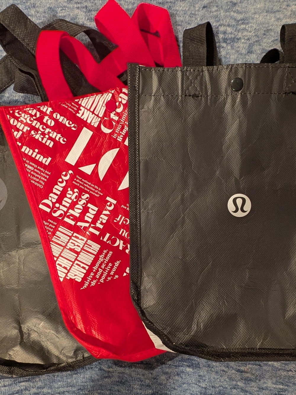 3 Lululemon Black/Red Graphic Tote Set